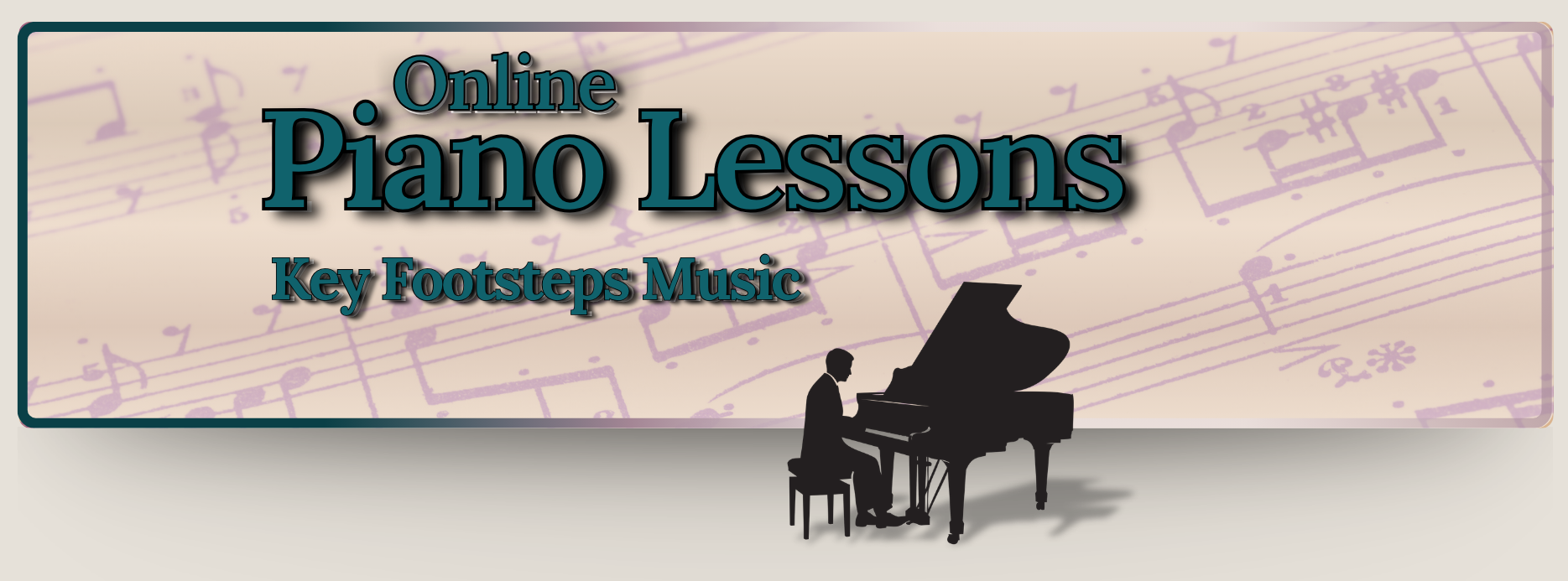 banner image saying "Online Piano Lessons" and "Key Footsteps Music"