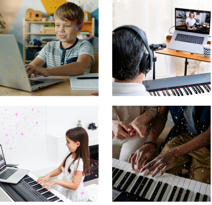 photos of students learning online